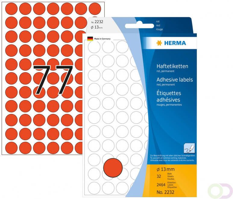 Herma Multipurpose-etiketten Ã 13 mm rond rood permanent hechtend om met de hand t